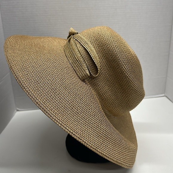 Eric Javits Hat Floppy Sun Shade Classic Straw Tan Brown Bow Ribbon Round - Picture 5 of 9